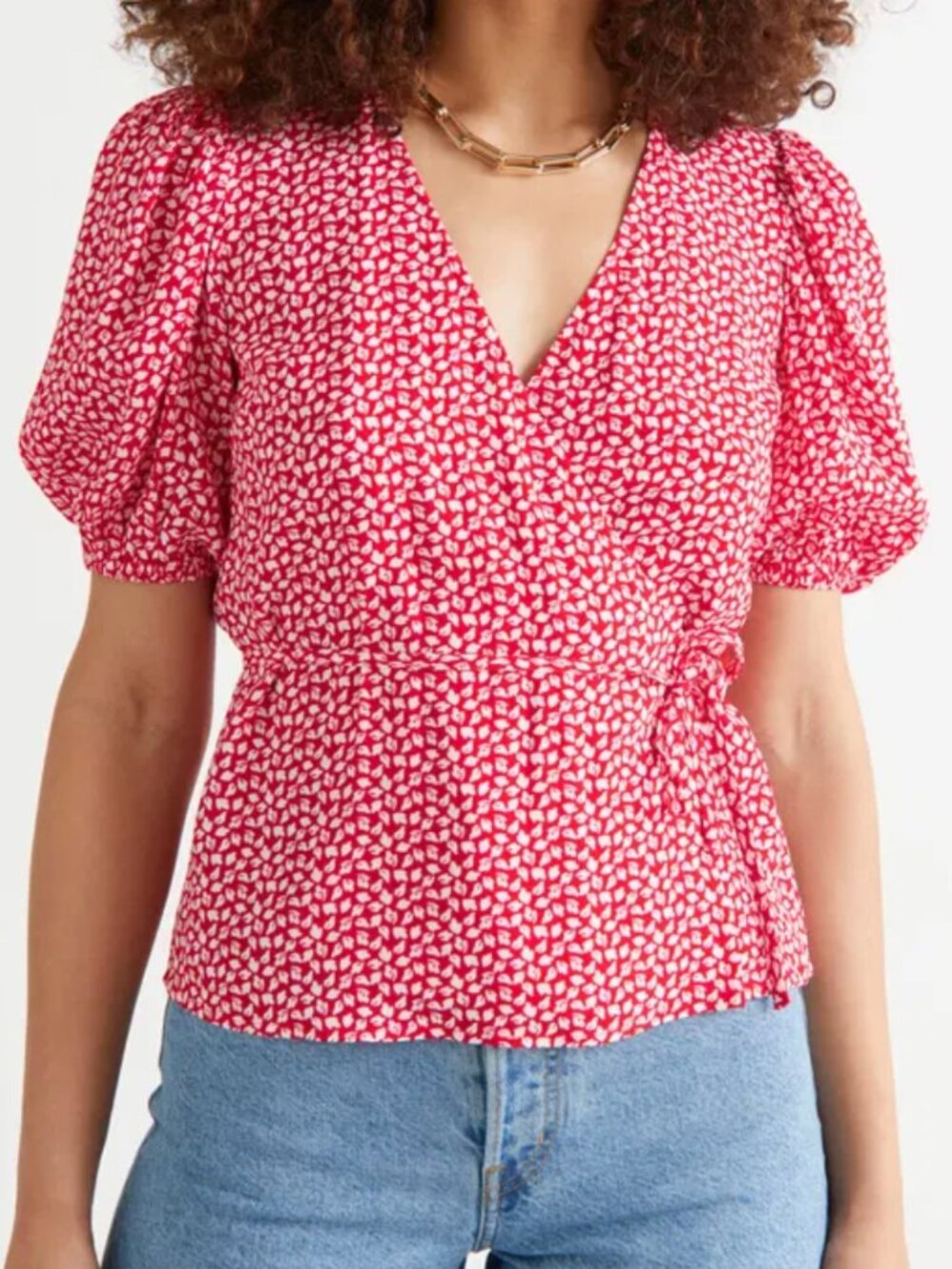 NWOT & Other Stories Printed Puff Sleeve Wrap Top